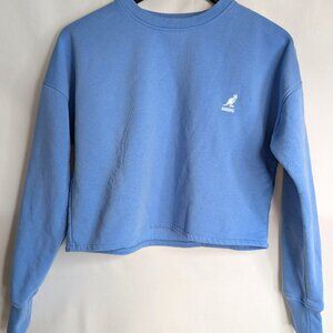 Kangol Women's Light Blue Embroidered Logo Cropped Pullover Crewneck, Small